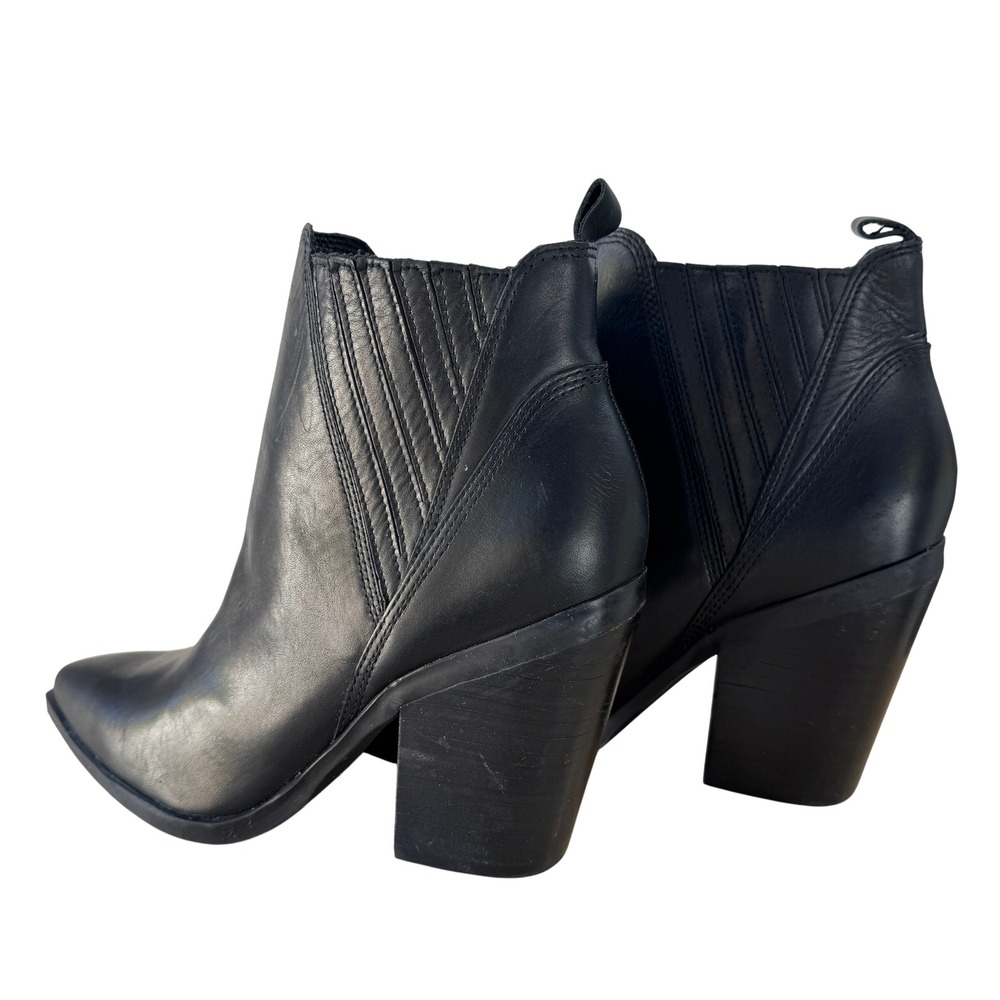 Marc Fisher LTD Gadri Leather Ankle Boots 7M Black Pointed Toe Block Heel